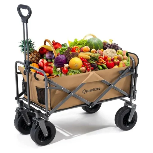 Qunature összecsukható, szállító, kerti kocsi, nagy kerekekkel és zárral - barna - 2