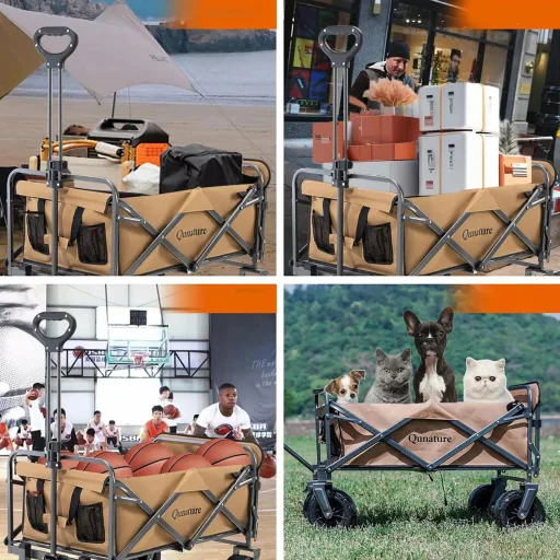Qunature összecsukható, szállító, kerti kocsi, nagy kerekekkel és zárral - barna - 4