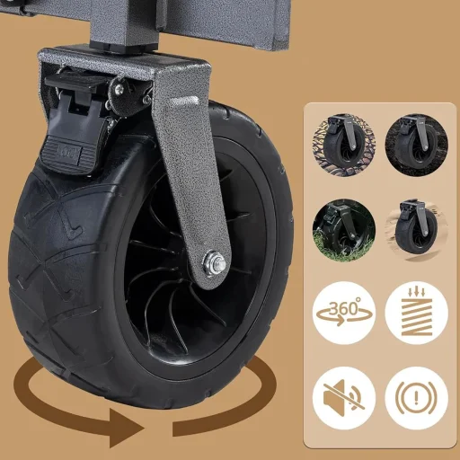 Qunature összecsukható, szállító, kerti kocsi, nagy kerekekkel és zárral - barna - 5