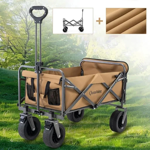 Qunature összecsukható, szállító, kerti kocsi, nagy kerekekkel és zárral - barna - 7