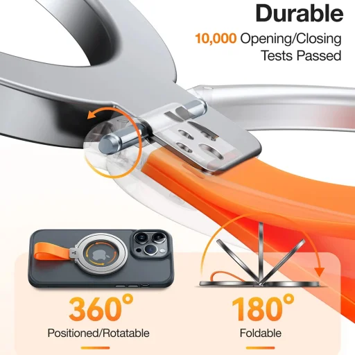 Torras Ostand Mágneses Gyűrű - 360°-ban Forgatható Állvány, Telefontartó/Fogó, Könnyen Rögzíthető - Ezüst - 5