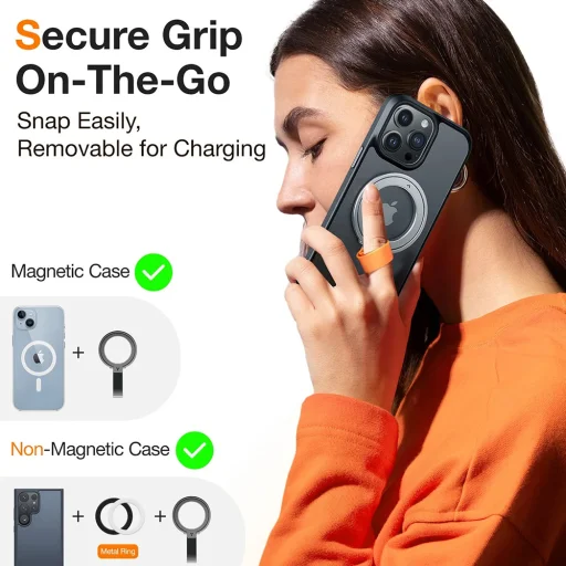 Torras Ostand Mágneses Gyűrű - 360°-ban Forgatható Állvány, Telefontartó/Fogó, Könnyen Rögzíthető - Ezüst - 3