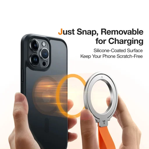 Torras Ostand Mágneses Gyűrű - 360°-ban Forgatható Állvány, Telefontartó/Fogó, Könnyen Rögzíthető - Ezüst - 2