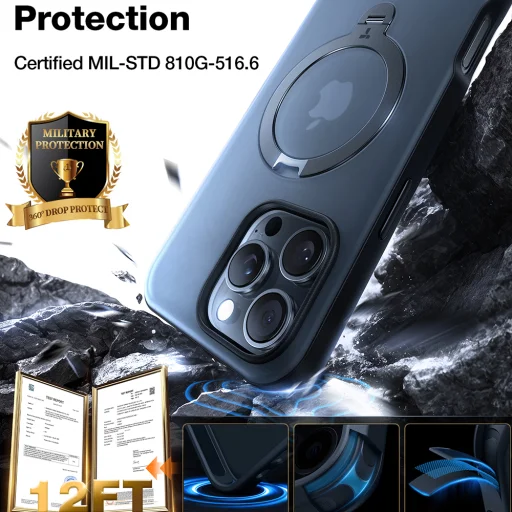 iPhone 17 Pro Max - Ostand Spin MagSafe Series Torras - Fekete tok - 6