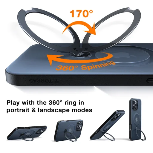 iPhone 17 Pro Max - Ostand Spin MagSafe Series Torras - Fekete tok - 4