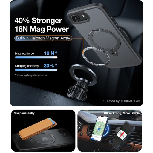 Torras - Ostand Spin Sorozat - iPhone 16e - Fekete tok - 6