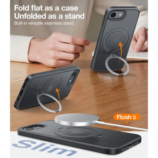 Torras - Ostand Spin Sorozat - iPhone 16e - Fekete tok - 7