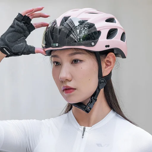 Rockbros biciklis sisak napellenzővel és UV védőszemüveggel, levehető napellenző, uniszex - Rózsaszín - 12