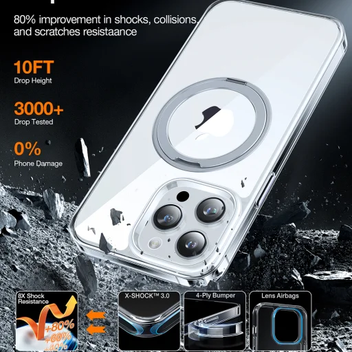 Torras - Ostand Pro sorozat - iPhone 15 Pro - Átlátszó tok - 3