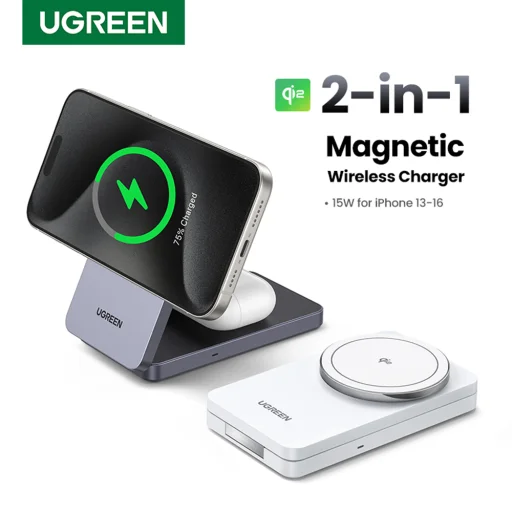 Ugreen - Vezeték nélküli töltő 2 az 1-ben W706 (45023) - MagSafe, iPhone-hoz, Apple Watch-hoz, AirPods-hoz, USB-C, 20W, 3A, Qi2, MPP - Fekete - 3