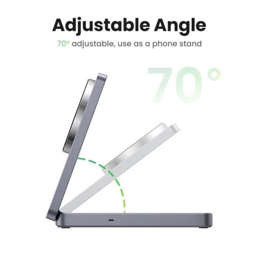 Ugreen - Vezeték nélküli töltő 2 az 1-ben W706 (45023) - MagSafe, iPhone-hoz, Apple Watch-hoz, AirPods-hoz, USB-C, 20W, 3A, Qi2, MPP - Fekete - 9