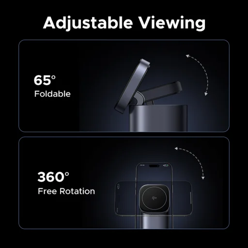  Ugreen - Vezeték nélküli töltő 4 az 1-ben X555 (55321) - MagSafe, Gyors töltés iPhone-hoz, iPadhez, MacBookhoz, GaN, USB, 2xType-C, 65W - Fekete - 11