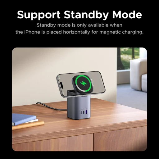  Ugreen - Vezeték nélküli töltő 4 az 1-ben X555 (55321) - MagSafe, Gyors töltés iPhone-hoz, iPadhez, MacBookhoz, GaN, USB, 2xType-C, 65W - Fekete - 12