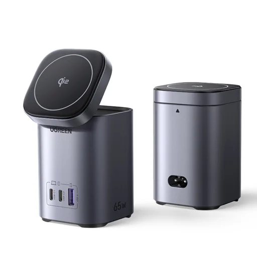  Ugreen - Vezeték nélküli töltő 4 az 1-ben X555 (55321) - MagSafe, Gyors töltés iPhone-hoz, iPadhez, MacBookhoz, GaN, USB, 2xType-C, 65W - Fekete - 1