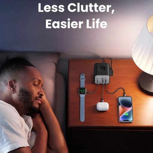 Ugreen - elosztó, fali töltő DigiNest Cube 7 az 1-ben CD268 (60113) - GaN, 2x USB-C, 2x USB, 3x AC, 2990W, 13A, PD65W - Fekete - 12