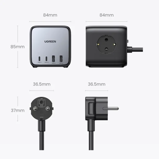 Ugreen - elosztó, fali töltő DigiNest Cube 7 az 1-ben CD268 (60113) - GaN, 2x USB-C, 2x USB, 3x AC, 2990W, 13A, PD65W - Fekete - 16