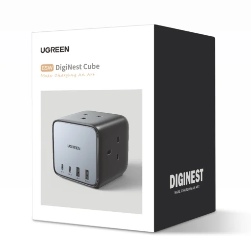Ugreen - elosztó, fali töltő DigiNest Cube 7 az 1-ben CD268 (60113) - GaN, 2x USB-C, 2x USB, 3x AC, 2990W, 13A, PD65W - Fekete - 17