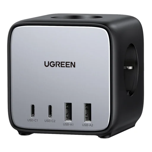 Ugreen - elosztó, fali töltő DigiNest Cube 7 az 1-ben CD268 (60113) - GaN, 2x USB-C, 2x USB, 3x AC, 2990W, 13A, PD65W - Fekete - 2
