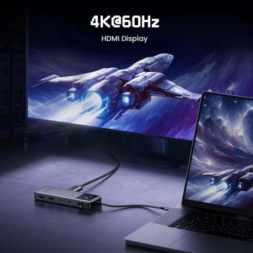  Ugreen - Docking Station Uno 6 az 1-ben CM888 (35998) - LED kijelző, 2x USB, 2x Type-C, HDMI, 10Gb/s, 4K, 100W SD/TF foglalat - Fekete - 6