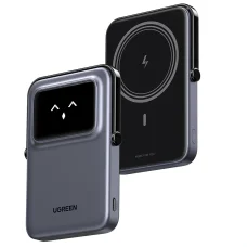  Ugreen - PB571 (35605B) Power Bank - Digitális kijelzővel, Gyors töltés, Mágneses, Vezeték nélküli, 5000mAh, USB-C, 18W, 5V/3A - Szürke