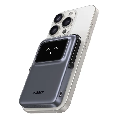  Ugreen - PB571 (35605B) Power Bank - Digitális kijelzővel, Gyors töltés, Mágneses, Vezeték nélküli, 5000mAh, USB-C, 18W, 5V/3A - Szürke - 3