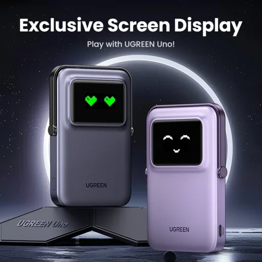  Ugreen - PB571 (35605B) Power Bank - Digitális kijelzővel, Gyors töltés, Mágneses, Vezeték nélküli, 5000mAh, USB-C, 18W, 5V/3A - Szürke - 4