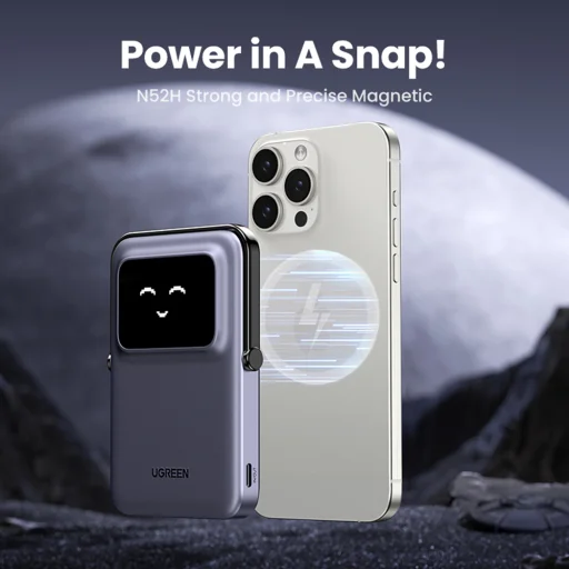  Ugreen - PB571 (35605B) Power Bank - Digitális kijelzővel, Gyors töltés, Mágneses, Vezeték nélküli, 5000mAh, USB-C, 18W, 5V/3A - Szürke - 5