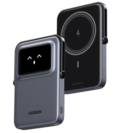  Ugreen - PB571 (35605B) Power Bank - Digitális kijelzővel, Gyors töltés, Mágneses, Vezeték nélküli, 5000mAh, USB-C, 18W, 5V/3A - Szürke - 1