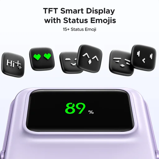  Ugreen - PB571 (35606) Power Bank - digitális kijelzővel, gyors töltés, mágneses, vezeték nélküli, 5000mAh, USB-C, 18W, 3A - Lila - 5