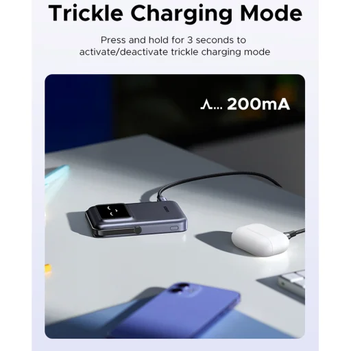 Ugreen MagSafe Power Bank Uno PB572 (45327) Gyors töltés, TFT kijelző, Állvány, 10000mAh, USB-C, 20W, 5V/3A - Szürke - 6