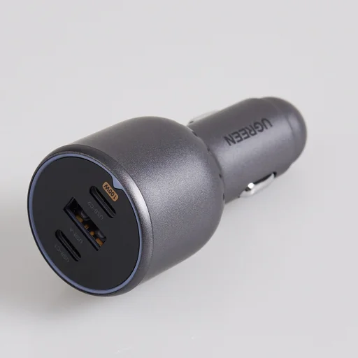  Ugreen - Autós Töltő EC705 (55511) - Telefonhoz, Laptophoz, Gyors Töltés, LED Világítás, 2x USB-C, USB, 130W, Type-C Kábellel - Szürke - 4