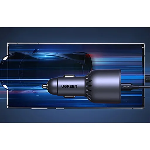  Ugreen - Autós Töltő EC705 (55511) - Telefonhoz, Laptophoz, Gyors Töltés, LED Világítás, 2x USB-C, USB, 130W, Type-C Kábellel - Szürke - 6