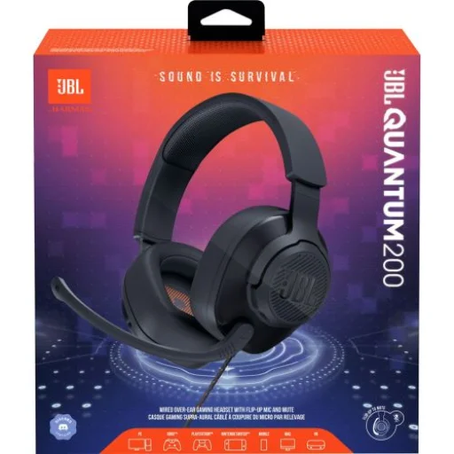 JBL Quantum 200 Vezetékes Gamer Fejhallgató Mikrofonnal, Fekete EU - 1