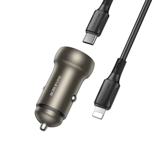 Borofone Autós töltő BZ32A Fresh - USB + Type C - QC 3.0 PD 30W Type C - Lightning kábellel szürke - 2