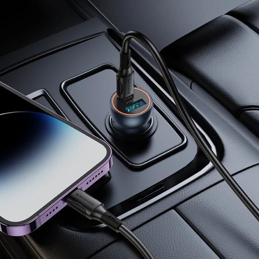 Borofone Autós töltő BZ32A Fresh - USB + Type C - QC 3.0 PD 30W Type C - Lightning kábellel szürke - 4