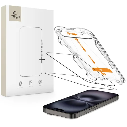 Tech-protect Quick Set+ 2-pack iPhone 15 / 16 Fekete üvegfólia - 1