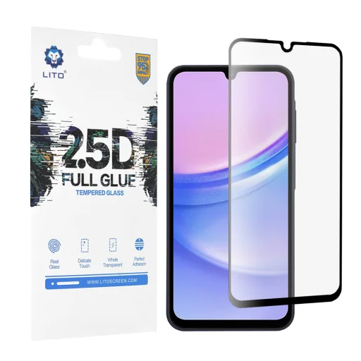  Lito - 2.5D Teljesen Ragasztott Üveg - Samsung Galaxy A15 4G / A15 5G / M15 - Fekete üvegfólia - 1
