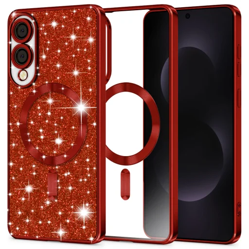  Techsuit - Luxus csillogó MagSafe - Samsung Galaxy S25 Edge - Piros tok - 1