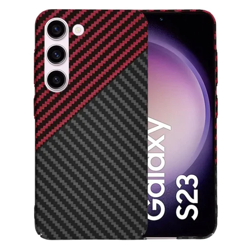  Techsuit - Karbonit SzálasHéj - Samsung Galaxy S23 - Vörös Vortex tok - 1