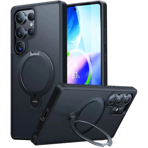 Torras - Ostand Spin sorozat - Samsung Galaxy S25 Ultra - Fekete tok - 1