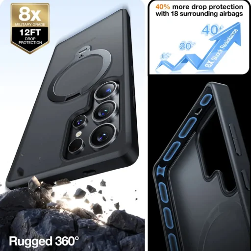 Torras - Ostand Spin sorozat - Samsung Galaxy S25 Ultra - Fekete tok - 7