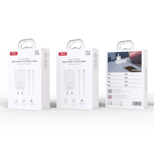 XO fali töltő CE32 PD 20W 1x USB-C fehér + USB-C - USB-C kábel - 3