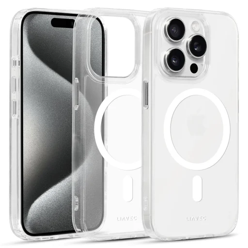  iPhone 13 Pro Fehér Liavec fényes Magsafe átlátszó tok - 1