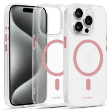 Liavec fényes Magsafe rózsaszín átlátszó tok iPhone 15 Pro tok,