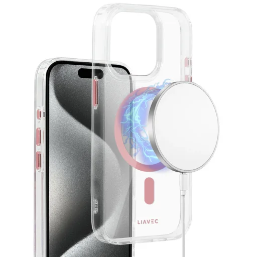 Liavec Glossy Magsafe Átlátszó tok iPhone 15 Pro Max rózsaszín tok - 7