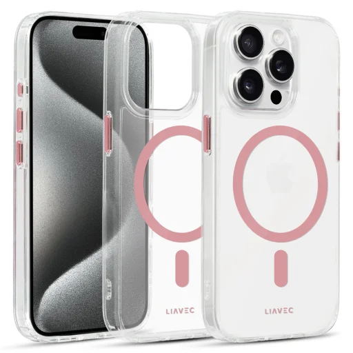 Liavec Glossy Magsafe Átlátszó tok iPhone 15 Pro Max rózsaszín tok - 1