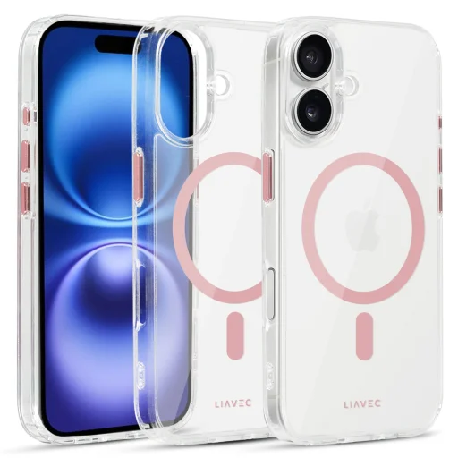 Liavec Glossy Magsafe átlátszó tok iPhone 16 rózsaszín tok - 1