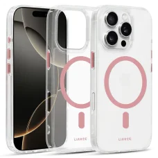 Liavec fényes Magsafe átlátszó tok iPhone 16 Pro-hoz rózsaszín tok
