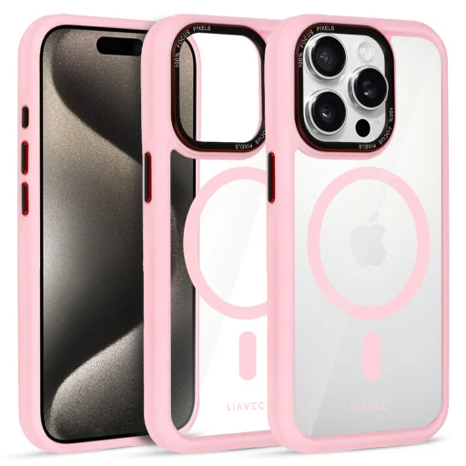 Liavec Hybrid Magsafe Clear tok iPhone 15 Pro Max light pink - 2