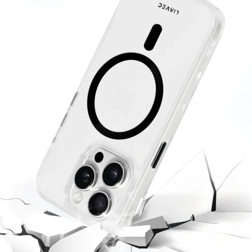 Liavec Glossy Magsafe átlátszó iPhone 15 tok fekete - 6